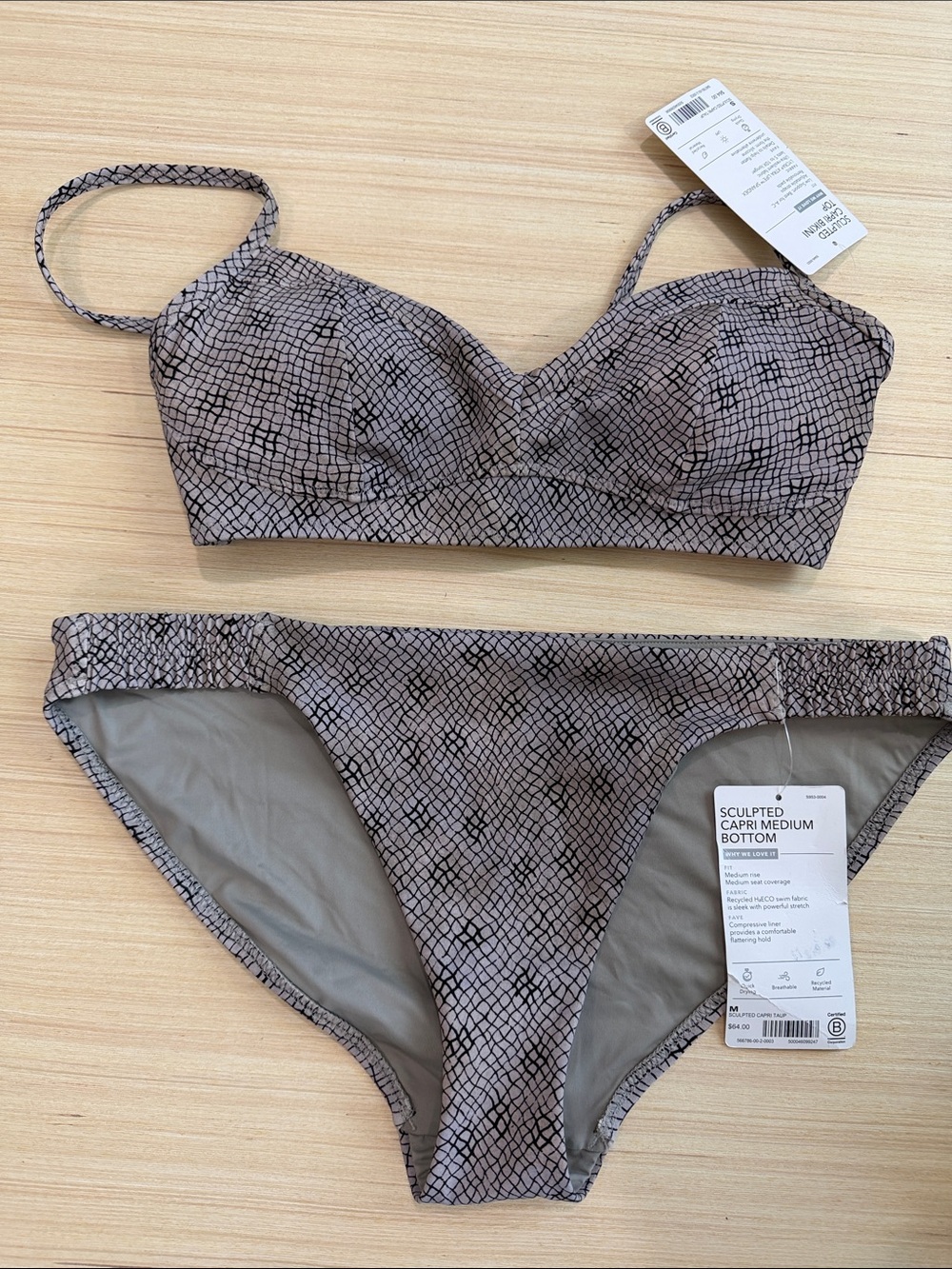 Sculpted Capri Bikini Set - Taupe and Burgundy Snake Print